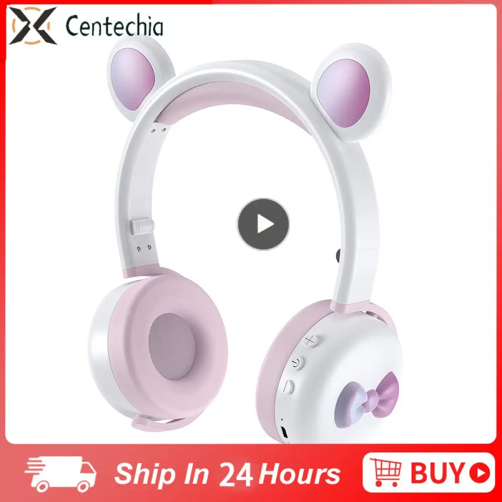 

Luminescent Wireless bluetooth-compatible Headset Cartoon Led For Childrens Gifts Head-mount Headphones Cute Bear Ears Earphones