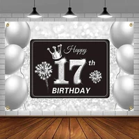 Photography Backdrop Happy 17th Birthday Party Background Banner Decorations Supplies For Boys Girls - Silver Banner Poster