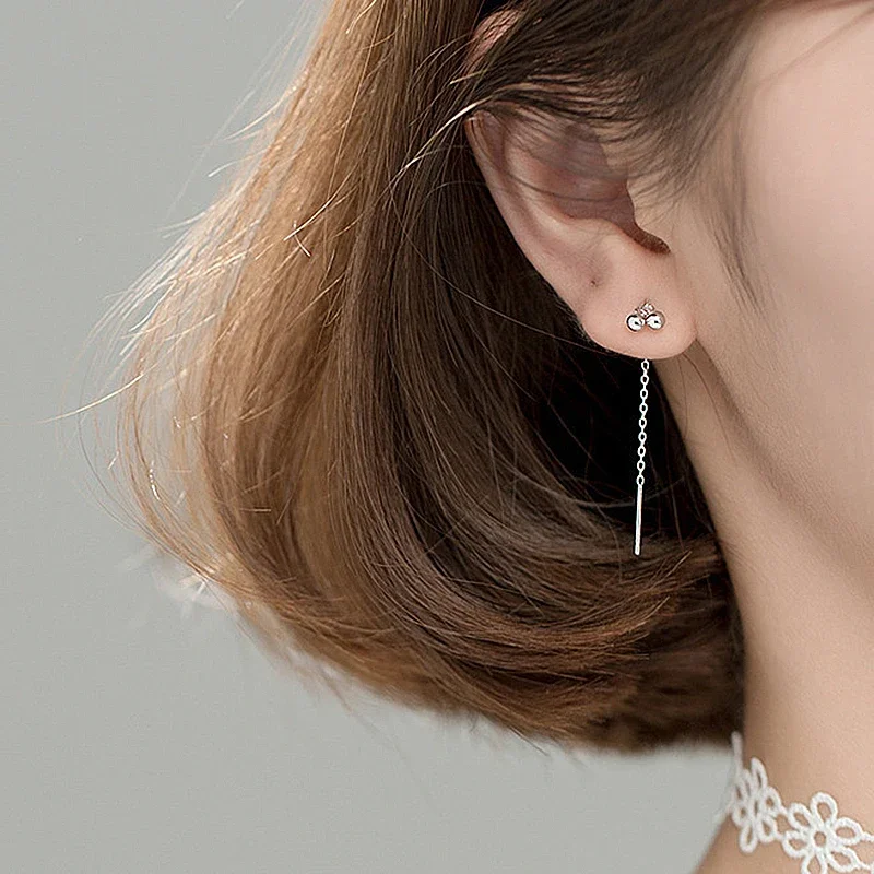 Женские серьги-гвоздики из серебра 925 пробы с короткой цепочкой 4 7 см