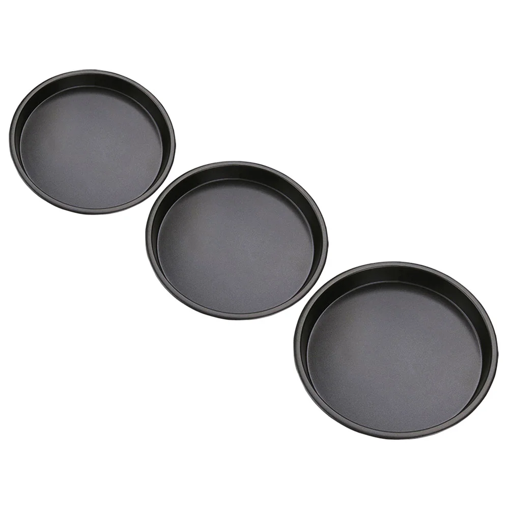 

3 Pcs Baking Tray Restaurant Non-stick Oven Pasties Pan Carbon Steel Metal Round