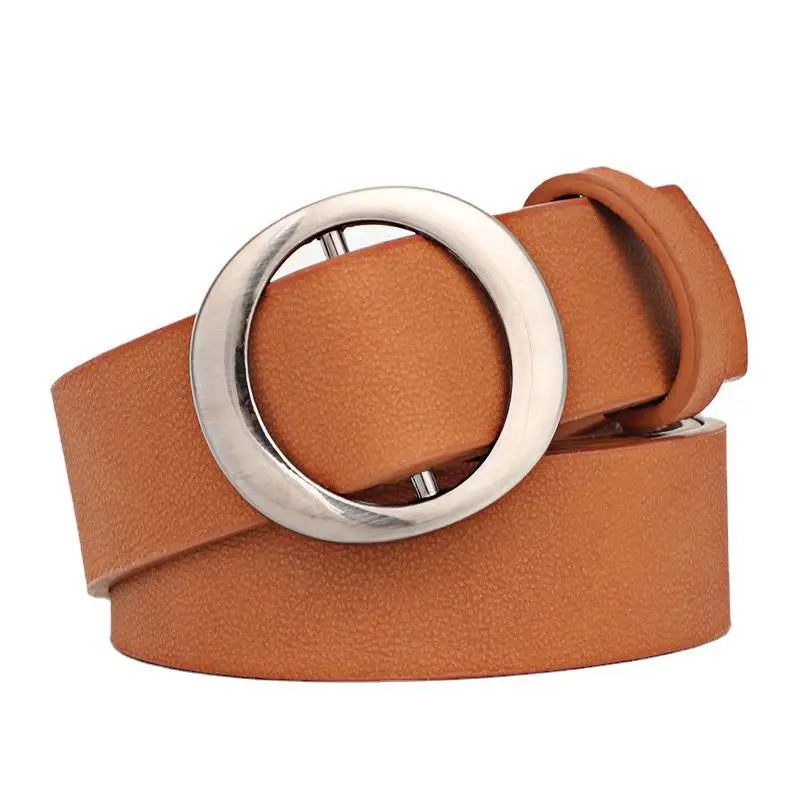 

New Leather Belts for Women Fashion Jeans Needleless Simple Round Buckle Female Belt Denim Dress Sword Goth Luxury Punk Gothic