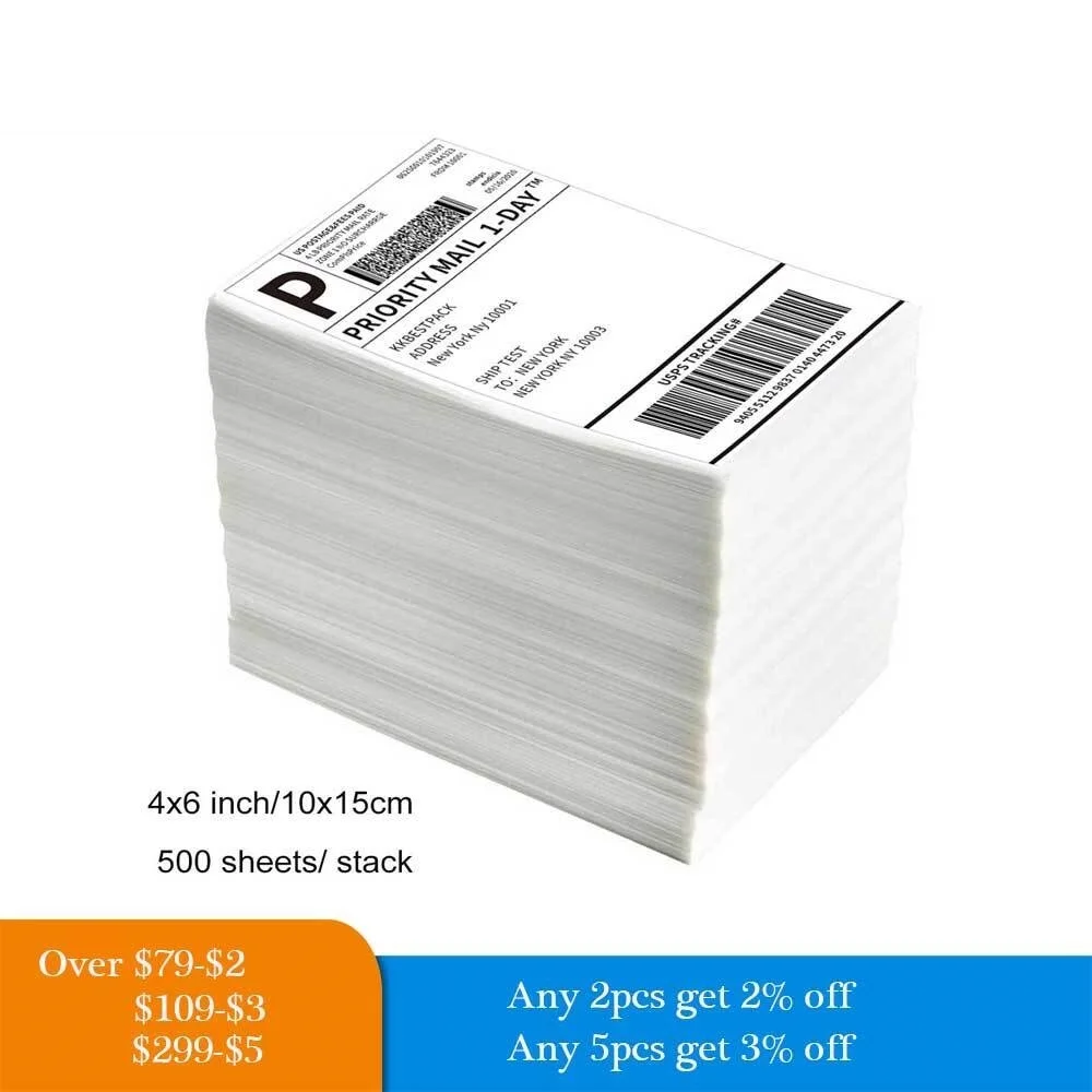 

2022 Shipping Labels 4X6in Shipping Label paper rolls for thermal printer Compatible with Zebra Sticker Printer 500page lable