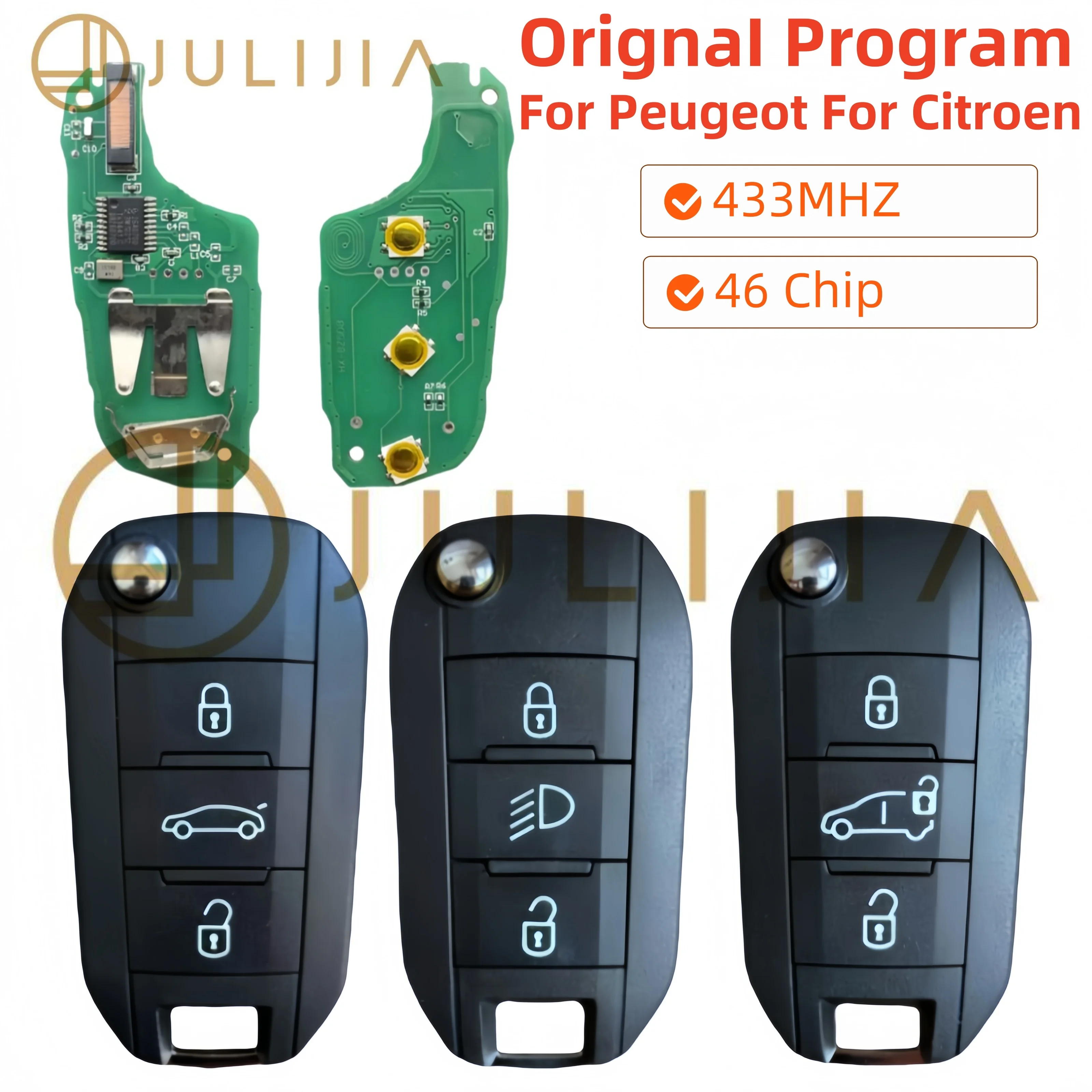 Фото JULIJIA ID46 PCF7941 чип 433 МГц откидной автомобильный дистанционный ключ для Peugeot 208 2008 301 308 508 5008 Citroen C2 C3 C4-Cactus C-Elysee №1