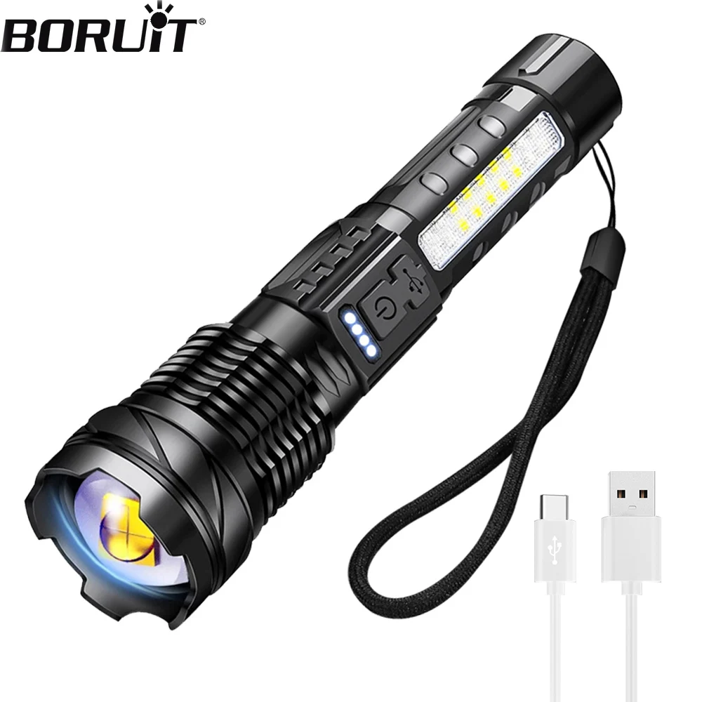 BORUiT A76 Zoom LED Flashlight 7-Mode Type-C Rechargeable Zoomable Torch Waterproof Camping Hunting Portable Lantern enlarge