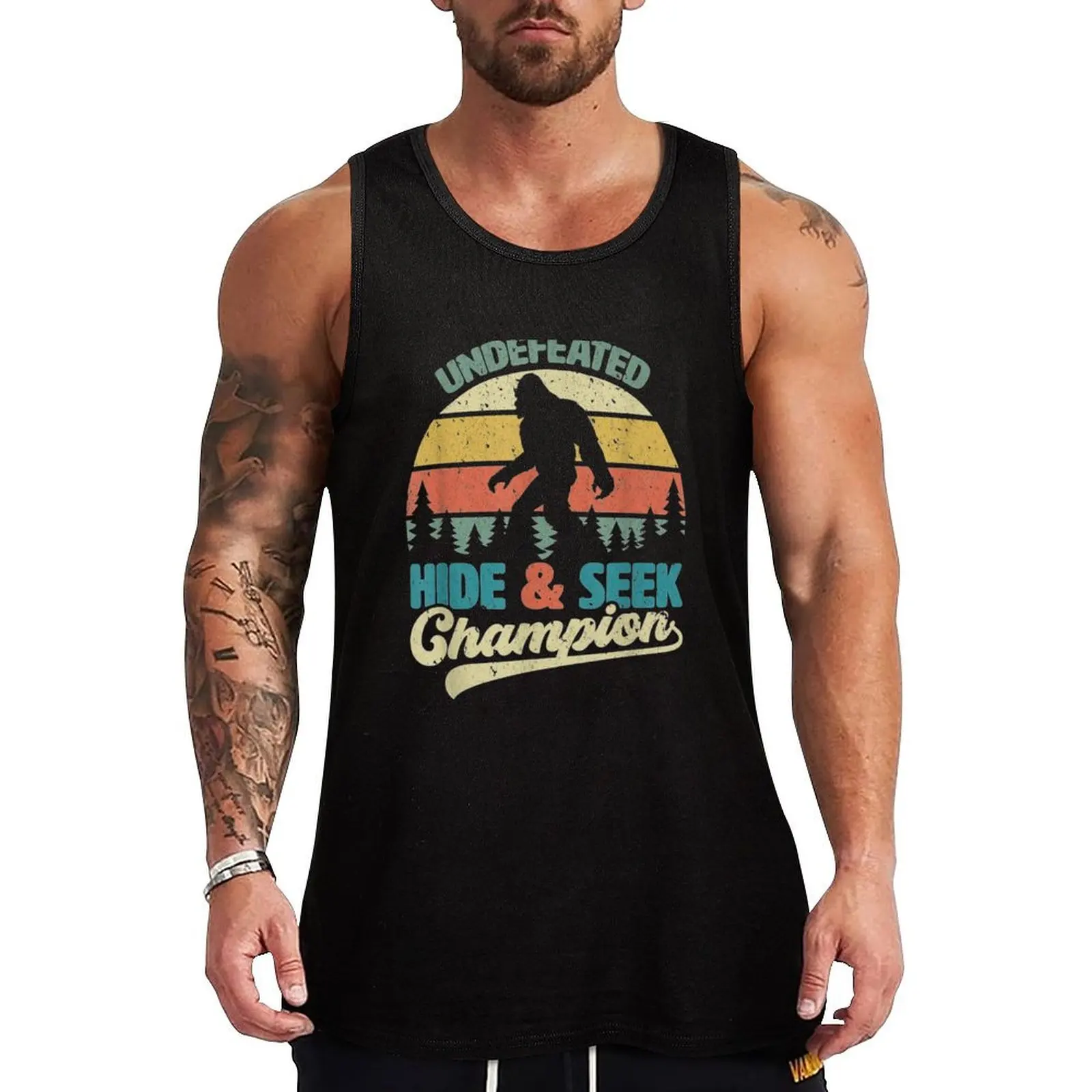 Bigfoot Undefeated Hide &amp Seek Champion Funny Sasquatch Yeti Tank Top Мужская летняя одежда 2025 Muscle fit