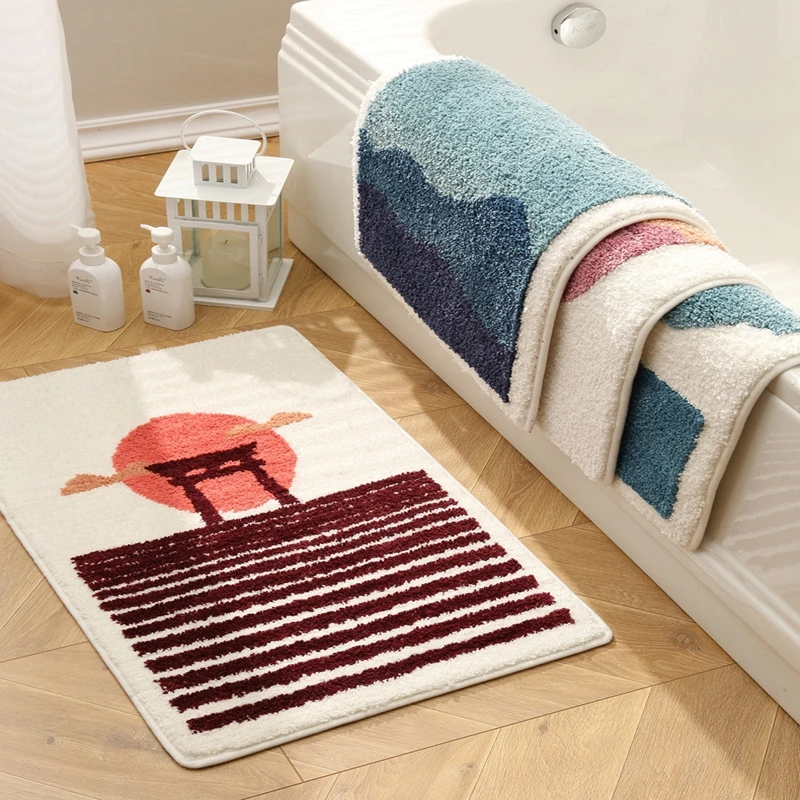 

Bathroom Absorbent Carpet Japanese Style Shower Soft Shaggy Flocking Toilet Anti-Skid Foot Pad Bedroom Kitchen Entrance Door Mat
