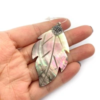 delicate natural shell leaf pendant 34x62mm inlaid rhinestone charm fashion cute pink jewelry diy necklace earring accessories