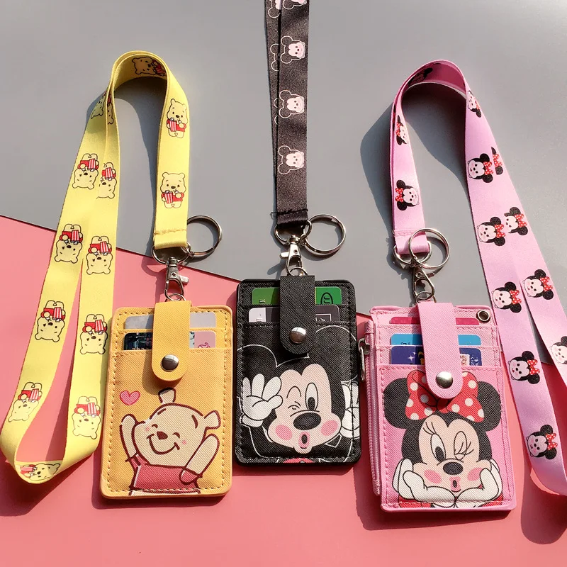 

Disney Anime Mickey Mouse Stitch Figure Hanging Neck Card Holder Campus Card Stitch Id Card Shell Leather Case Bus Card Bag