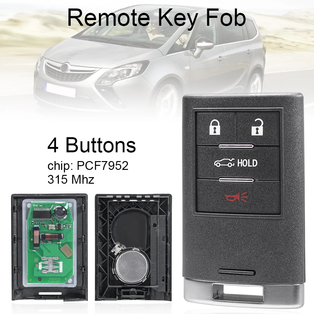 

4 Buttons Car Smart Key 315MHz Keyless Remote Car Key Fob Replacements with PCF7952 Chip NBG009768T Fit for Cadillac Cars