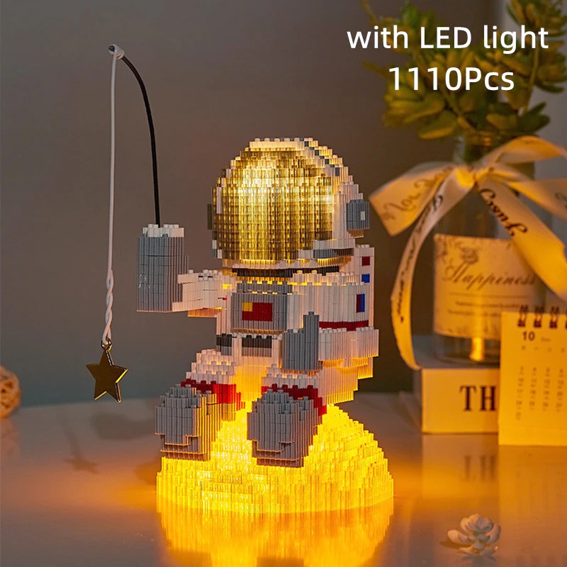 

Space Micro Building Blocks Earth Moon Spaceman Figure Model Astronaut with LED Light Diamond Mini Bricks Toys for Children Gift