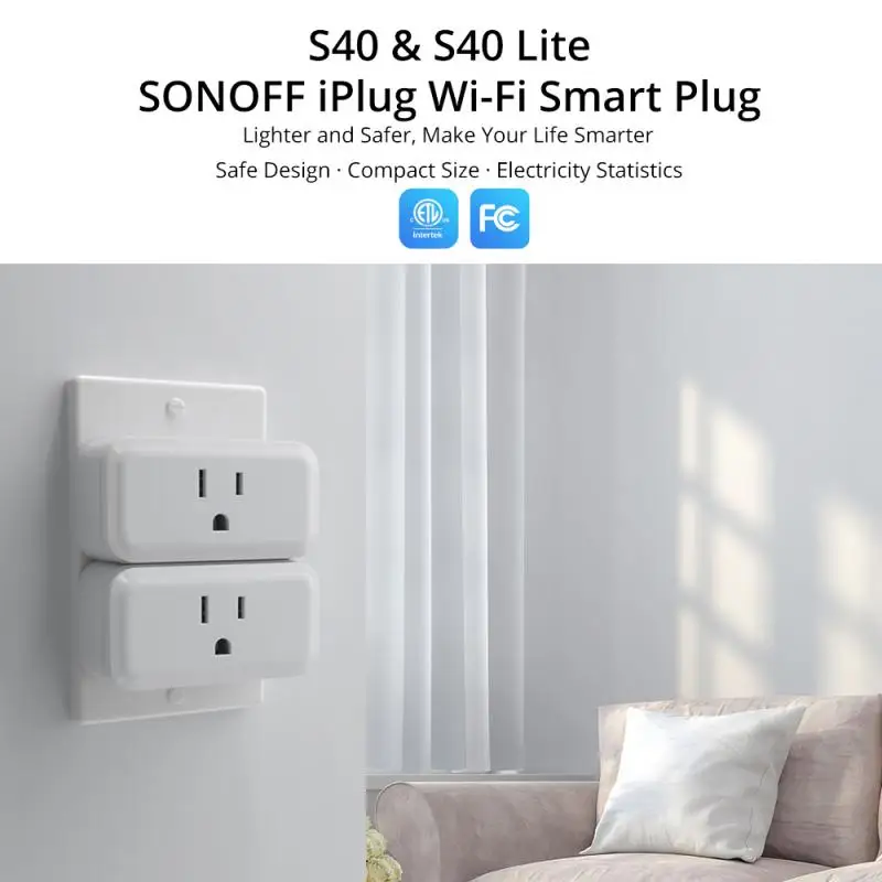 SONOFF S40/ S40 Lite WiFi Smart 15A Plug MINI Wi-Fi Socket Power Monitor Outlet Bluetooth Pairing Works With Alexa Google Home