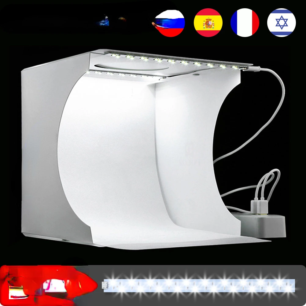 

Mini Folding Lightbox Photography Photo Studio Softbox 2 Panel LED Light Soft Box Photo Background Kit Light box for DSLR Camera