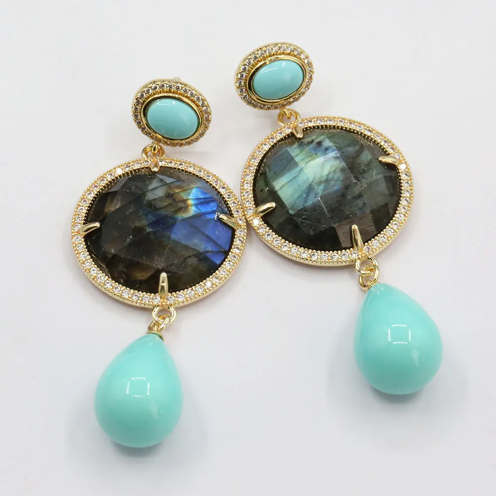 Серьги-капельки AIPIAODEGUAIGUAI из бирюзы лабрадорита и ракушек