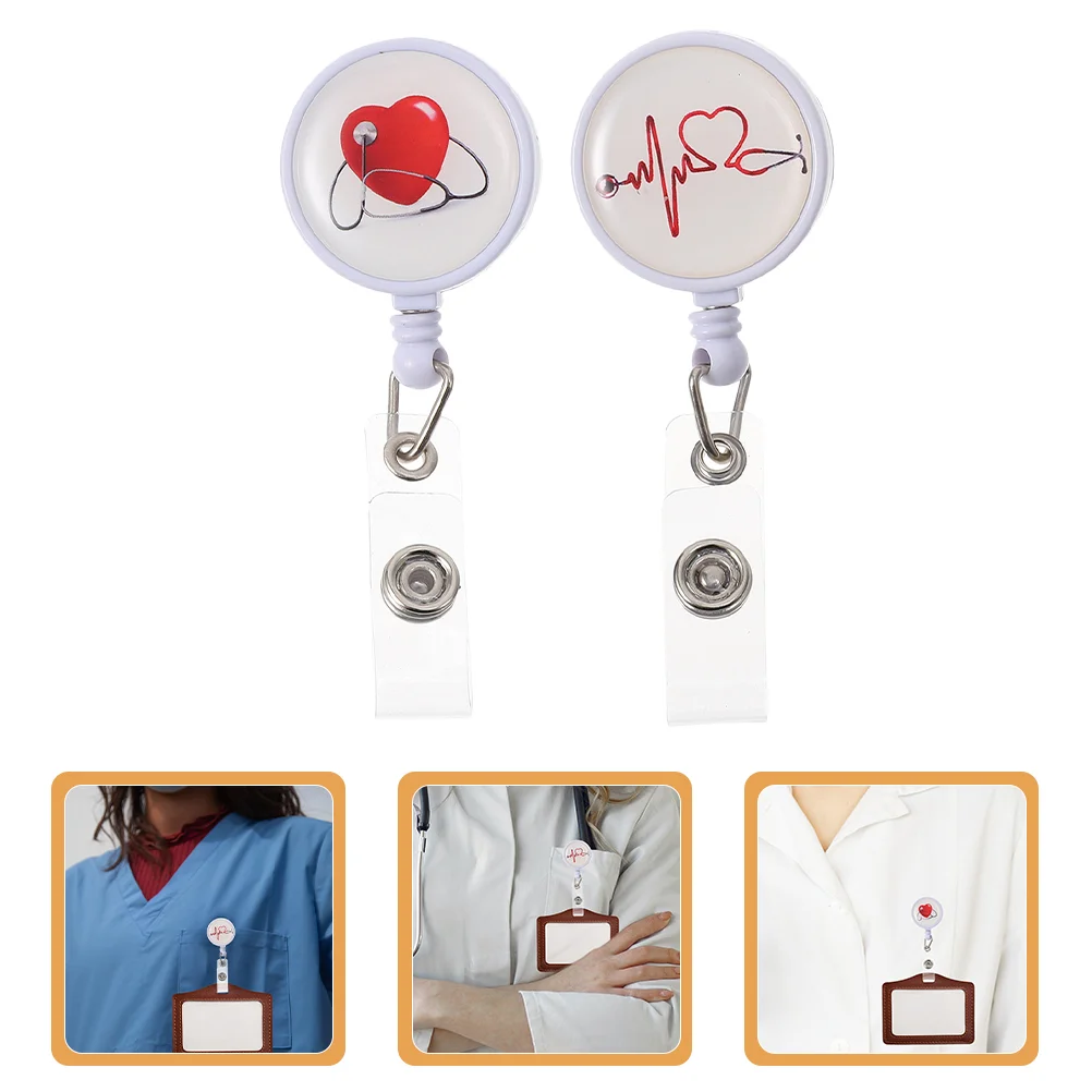 

2 Pcs Nurse Badges Easy-to-pull Clip Retractable Portable Holder Cards Accessory Abs Name Tag