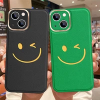 happy smile face 3d cute case for iphone 13 pro max soft leather texture camera protection cover for iphone 11 12 13 pro max 11