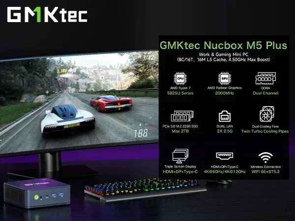 GMKtec M5 Plus Ryzen 7 5825U Мини-ПК Windows 11 Pro DDR4 16