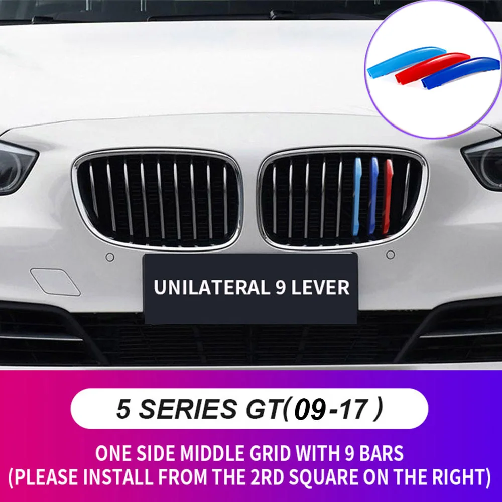

3Pcs 3Color Grill Sticker For BMW F07 GT 5 Series 09-17 9 Grilles Motorsport Decal Car Front Grille Trim Bumper Strips Sticker