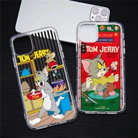 cute cartoon cat tom and jerry phone case transparent for iphone 13 12 11 pro max mini xs max 8 7 plus x se 2020 xr cover