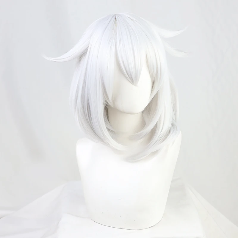 

Genshin Impact Paimon Cosplay Wig White Short Heat Resistant Synthetic Hair Cosplay Wigs And Wig Cap New