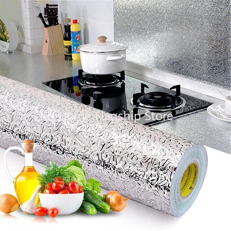 

Kitchen Wall Stove Aluminum Foil Oil-proof Stickers Anti-fouling High-temperature Self-adhesive Croppable Wallpaper Wall Sticker