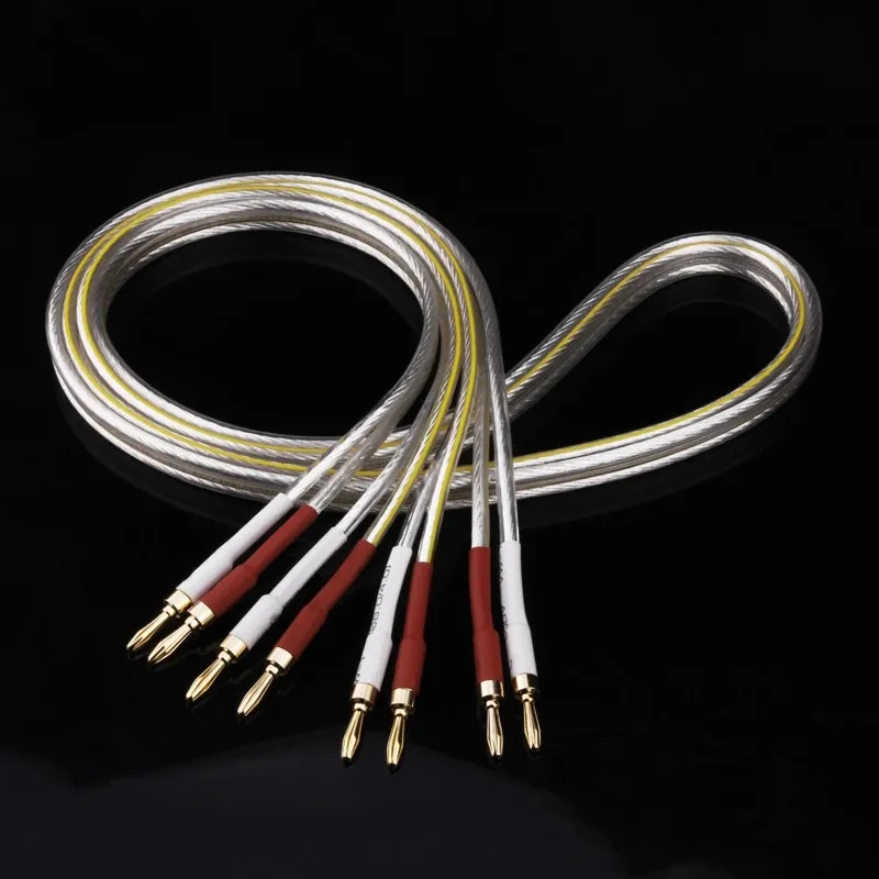 Hifi Silver Plated Speaker Cable 6N OFC Oxygen Free Copper Banana Plug Hi-end Wire Jumper Biwire Amplifier CD Player - купить по