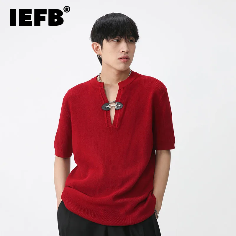 

IEFB Men's Wear Spring Summer New Knitted Solid Color Short Sleeve Tshirt Korean Fashion Simple 2023 Casual Male Tops 9A7022