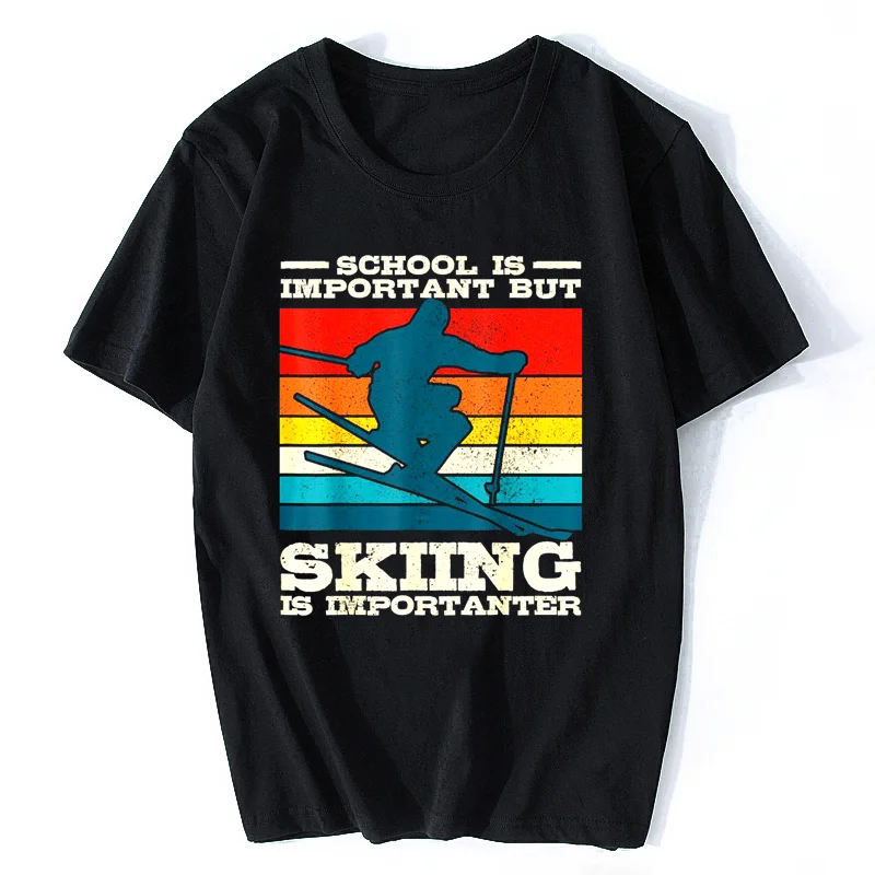 

School Is Important But Skiing Is Importanter Ski Funny T-Shirt Cotton Top T-Shirts Men Street Tops Tees Oversized Streetwear