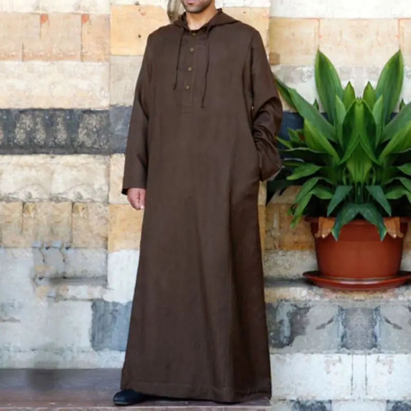 Muslim Arabic Man Jubba Thobe Hooded Muslim Robe Male Robes Abaya Men Thobe Dubai Saudi Arab Kaftan Islamic Clothing Musulmans