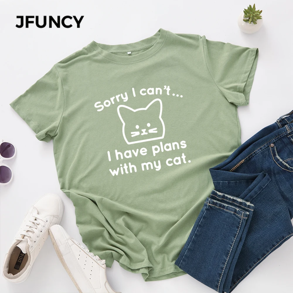 JFUNCY  S-5XL Women T-shirts Female Short Sleeve Tee Tops Funny Print Woman Casual Tshirt 2023 Summer Cotton T Shirt