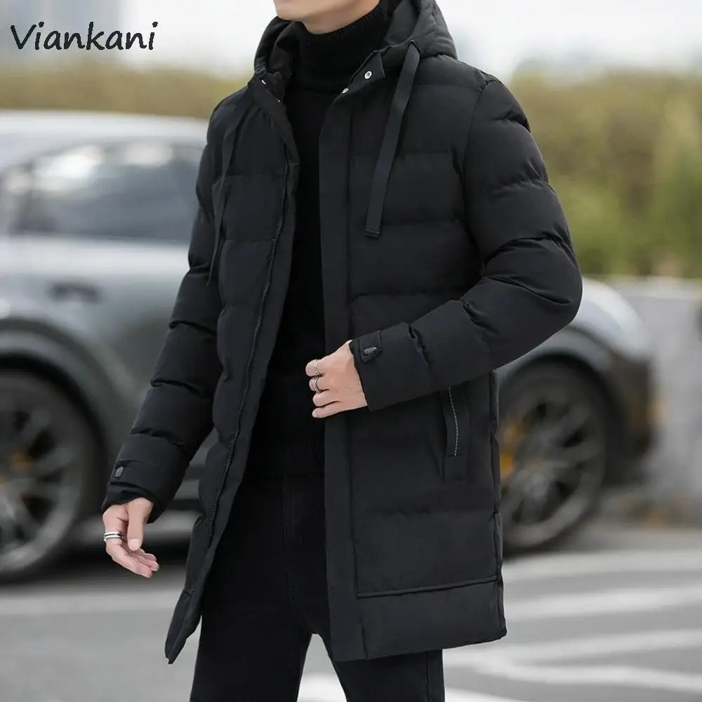 Men Long Puffer Jacket Autumn Parka Jacket With Hood Korean Fashion Slim Fit Long Jackets Men Cotton Padded Warm Coat 2022 Trend