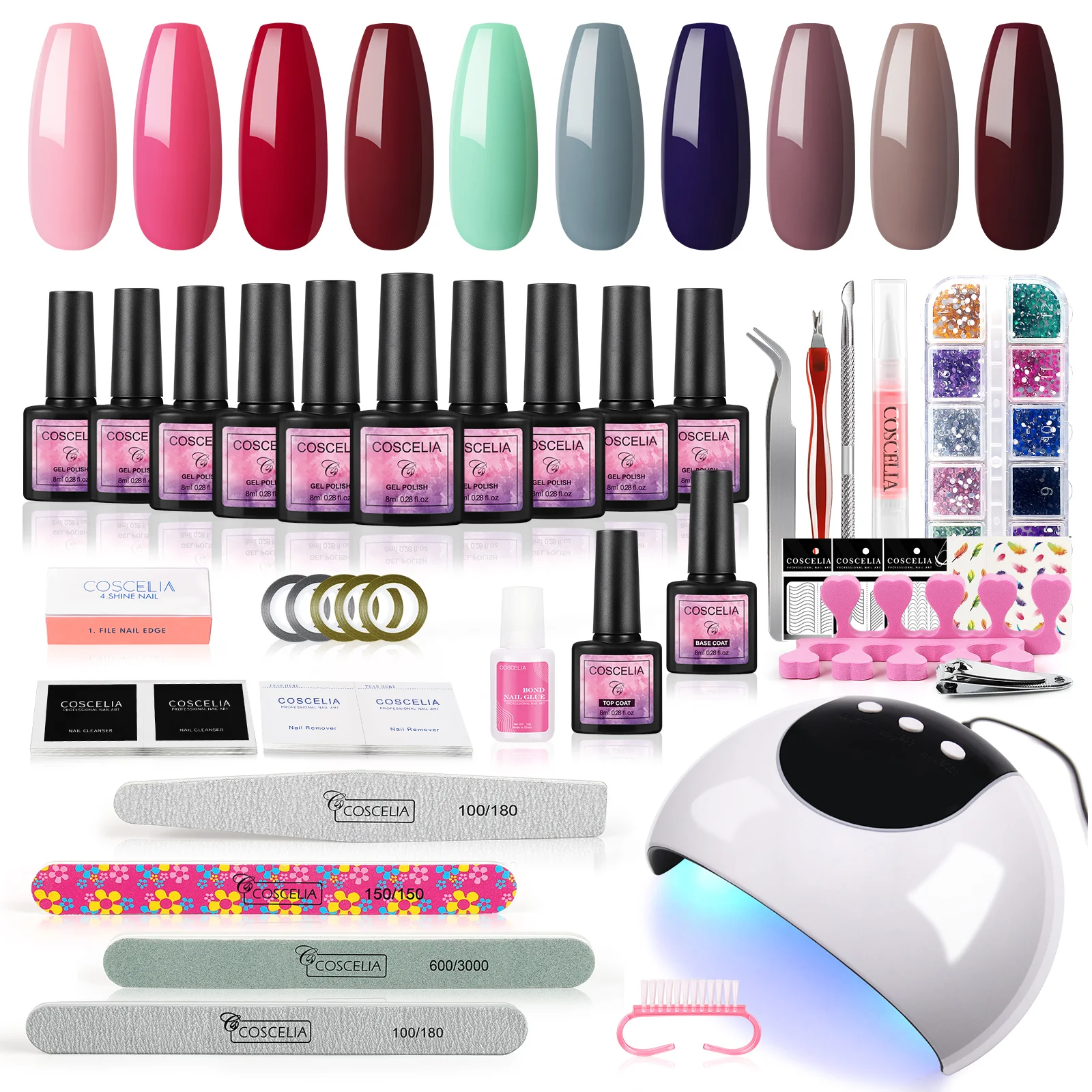 

Набор для ногтей COSCELIA, УФ светодиодсветодиодный лампа для сушки, 10 шт., набор гель-лаков для ногтей, Полупостоянный лак, блестящие инструмент...