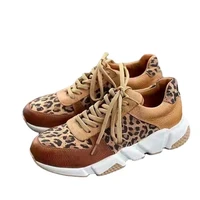 2022 new thick soled round toe low top leopard print singles cross large stitching lace up sneakers women shoes plus size 35 44