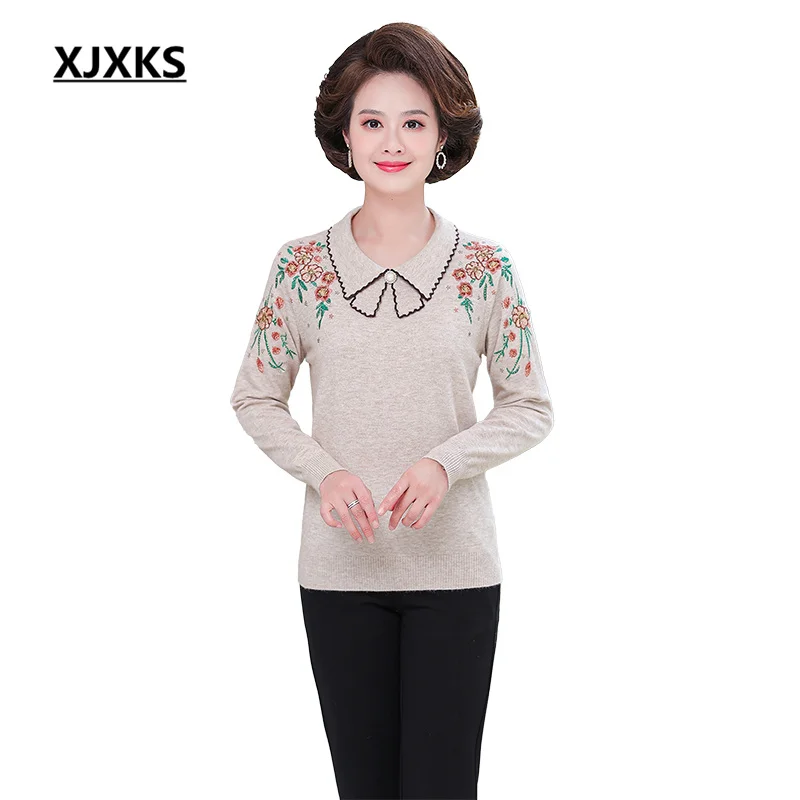 

Женский шерстяной вязаный пуловер XJXKS, свитер с лацканами, Новинка осени 2022, женские свитера с вышивкой