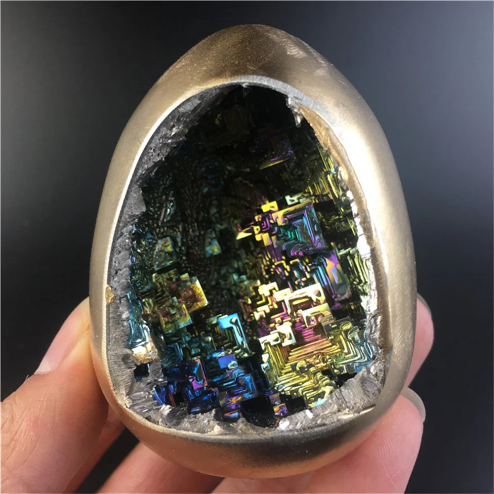 

Natural Green Metal City Pyramid Stone Bismuth Ore Rough Egg Shape Beautiful Gift Rainbow Specimen Crystal 1Pcs Healing Mineral