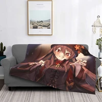 kawaii hu tao genshin impact new character blankets coral fleece spring autumn soft throw blanket for bed office bedding throws