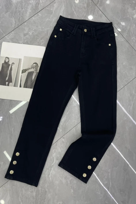 

161436 Fashion Classic Trendy Luxury Designer Autumn/ Winter New Button Straight Denim Pants Jeans Female L1