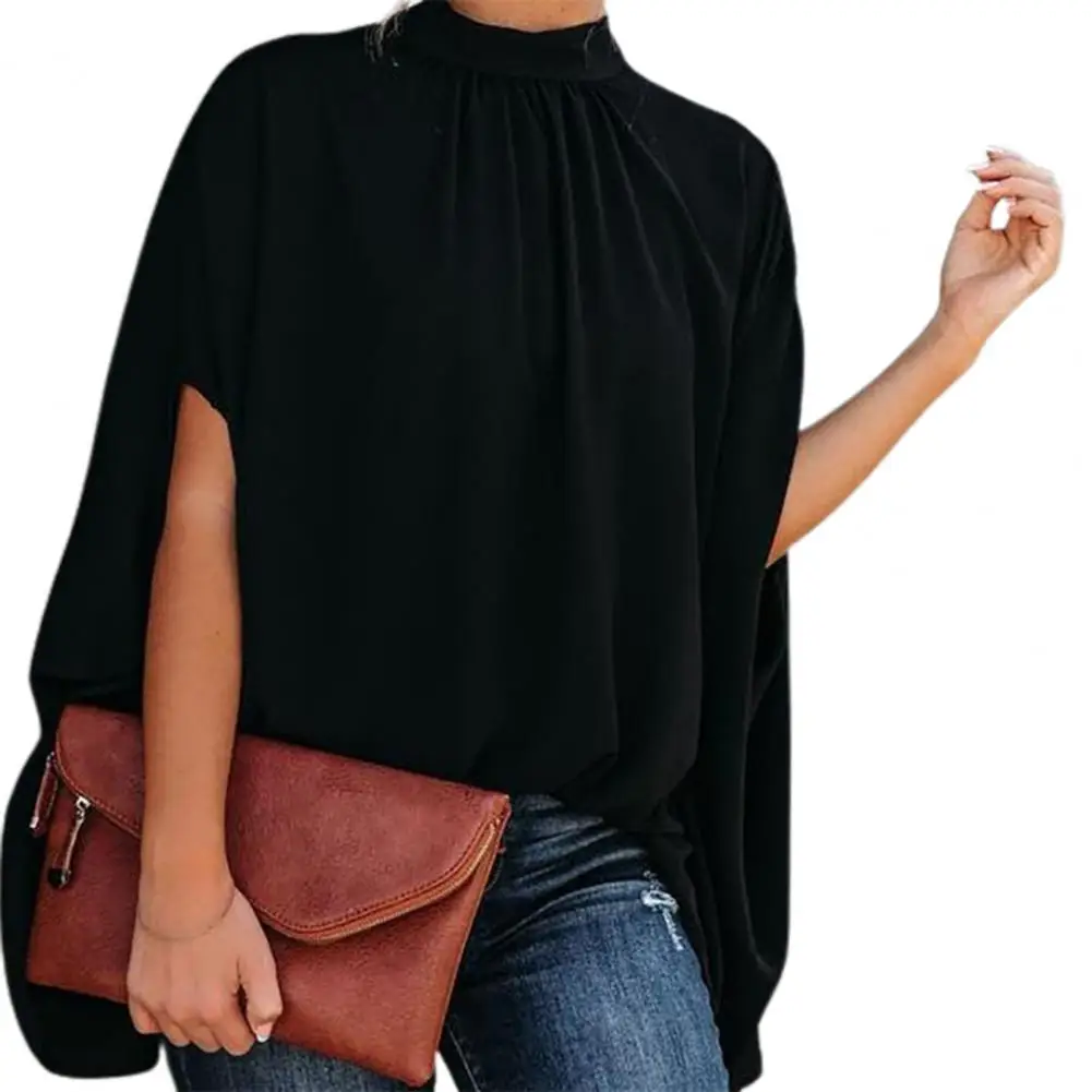

blouses Shirts tops Women Blouse half-high collar batwing sleeve Loose Casual Women Long Sleeve Blouse Summer Top Chemise Tunic