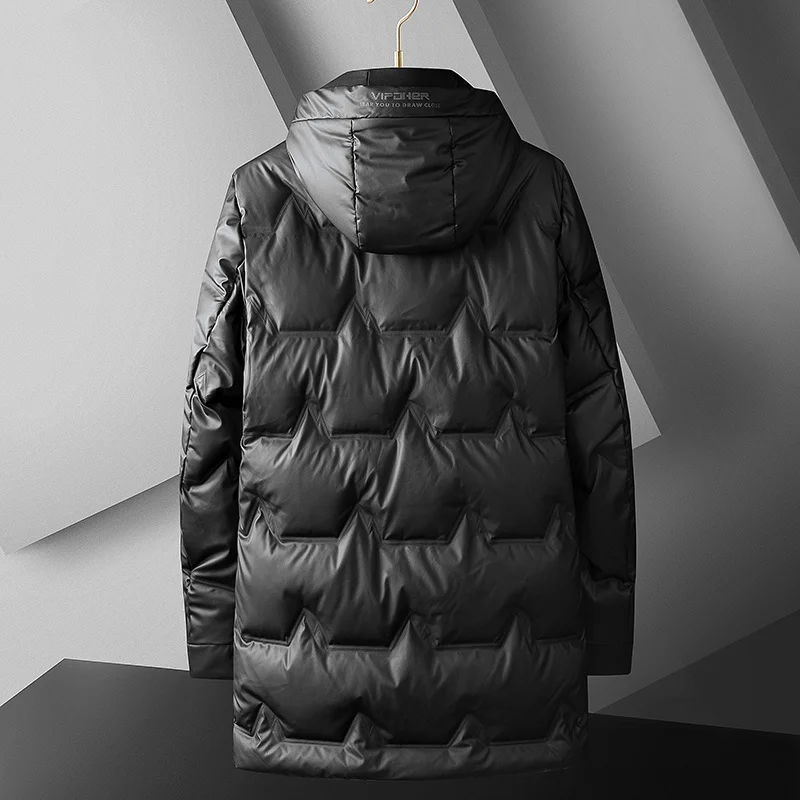 Winter Men'S Warm Medium Long Down Cotton  Thickened European And American Fashion Casual Coat Loose  Hood Zipper