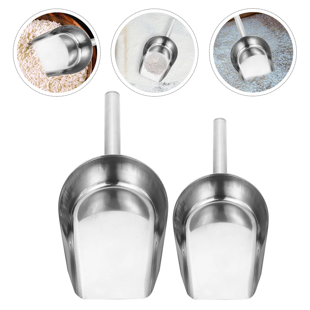 

Scoop Ice Flour Food Stainless Kitchen Steel Coffee Metal Bean Cube Scooper Popcorn Bucket Bar Flat Bottom Service Rice Cookie