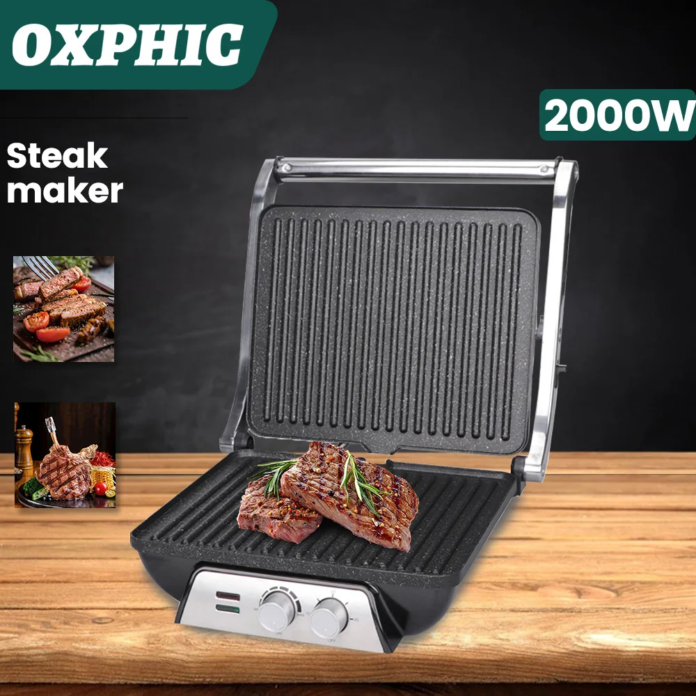 

OXPHIC 2000W electric steak machine Steam meat machine panini grill Sandwich maker Grill electrical press grill