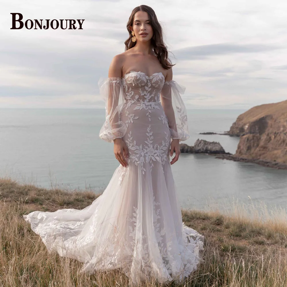 

BONJOURY Attractive Wedding Dresses Trumpet For Women 2023 Bride Appliques LaceUp Sweetheart Custom-Made Vestido De Novia