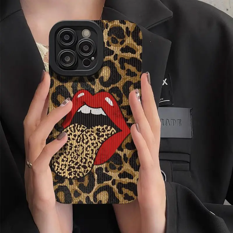 Hot Red Lip Leopard Print Phone Case For Xiaomi Redmi A3 A2 A1 14C 13C 12C 10C 9T Note 13 12s 12 11 10 9S Pro Plus 4G 5G Cover