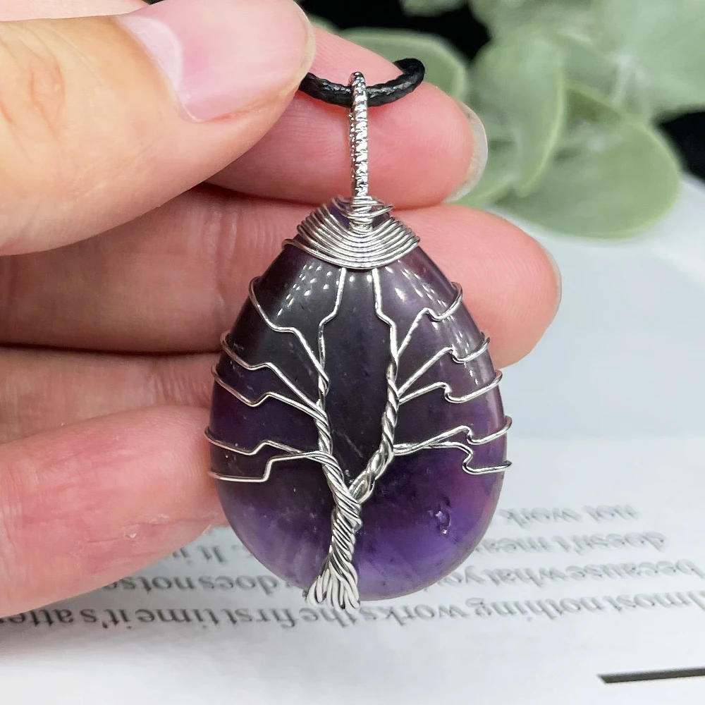 

Tree of Life Free necklace Amethyst Pendant Necklace Rose Quartz Natural Crystal Stone Witchcraft Healing Crystals Festival Gift