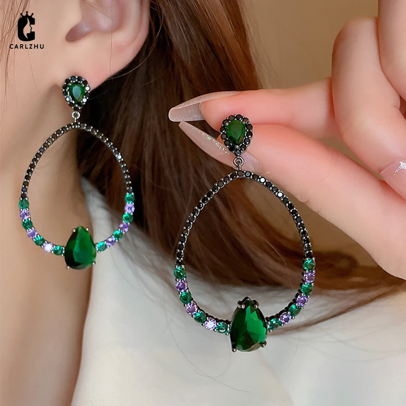 

Light Luxury Green Zircon Waterdrop Drop Earrings for Women Fashion Retro Versatile High-end Party Jewelry