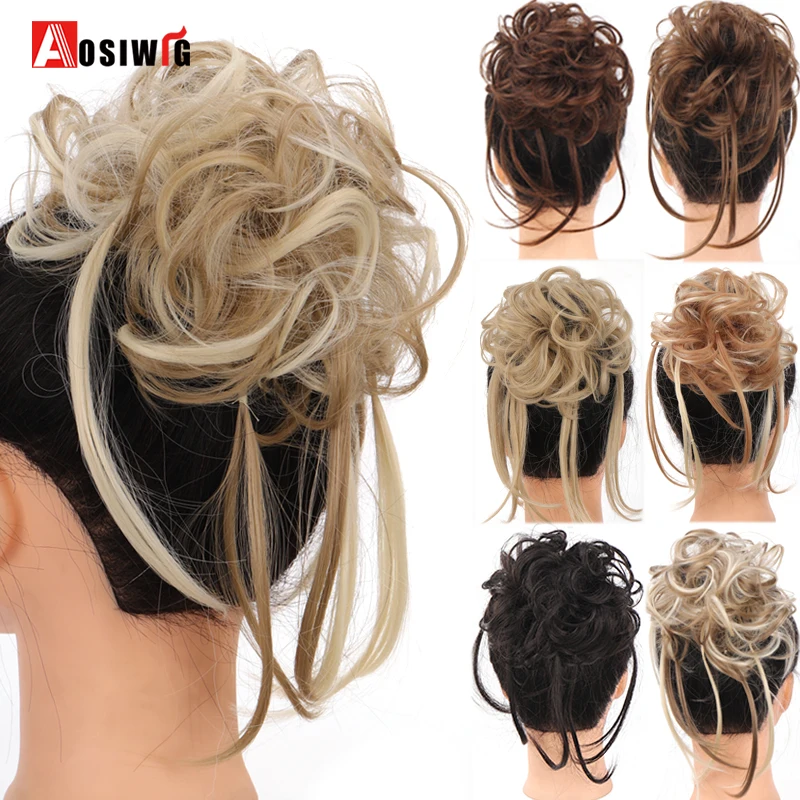 

AOSIWIG Synthetic Curly Messy Hair Bun Elastic Band Braid Scrunchies Elegant Chignons Hair Piece For Women