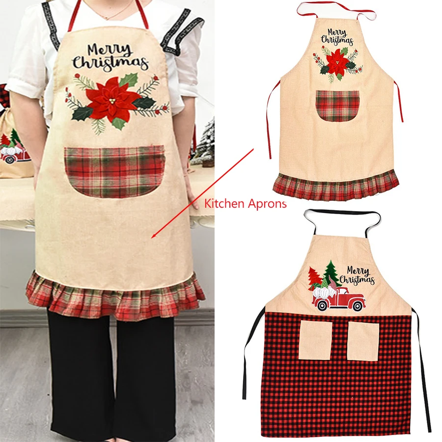 

Рождественский фартук для кухни 82x63 см с цветочным принтом для женщин и мужчин, Рождественский Декор, Аксессуары для выпечки, кухонный фарту...