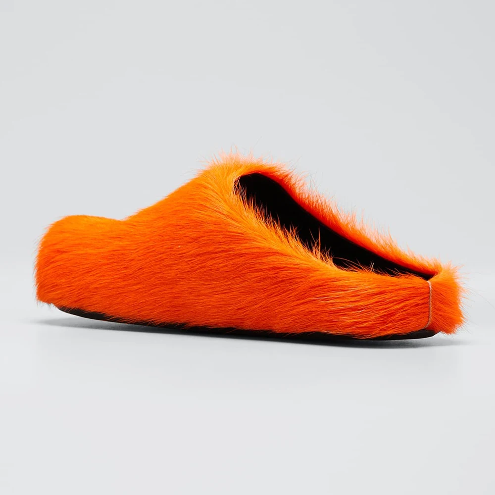 Women's Horsehair Fur Slippers Luxury Flat Shoes  Women's Mules Slippers Thick Sole Casual Comfortable Vacation Loafers Shoes