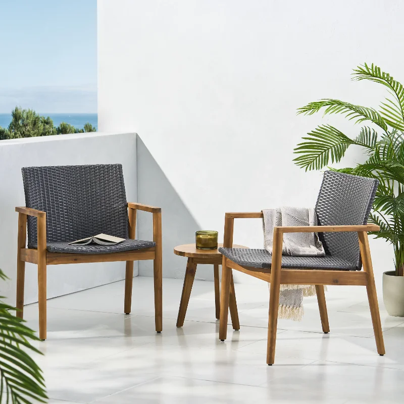 

Remuda Wicker and Acacia Wood Outdoor Club Chairs, Set of 2, Gray and Teak