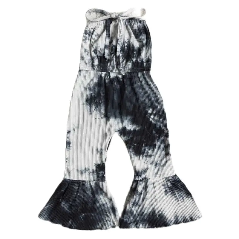 

Baby Romper Girls Black Tie Dye Sling Summer Bell Romper Bodysuit Kids Boutique High Quality RTS Children's Clothing