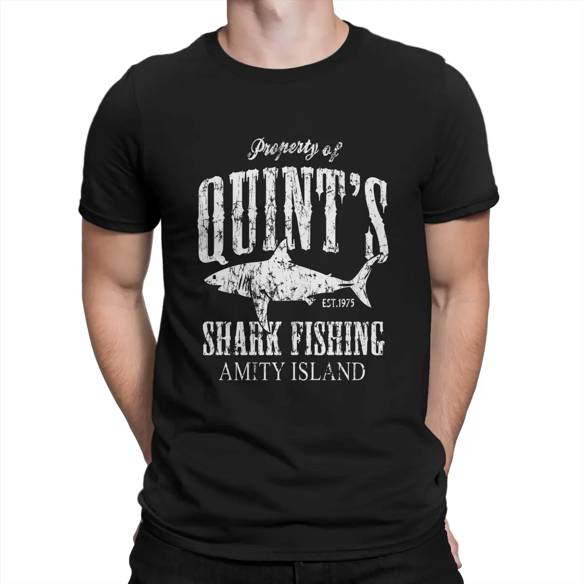 

Quints Shark Fishing Amity Island Men TShirt Dive Scuba Diving O Neck Short Sleeve 100% Cotton T Shirt Humor High Quality Gifts